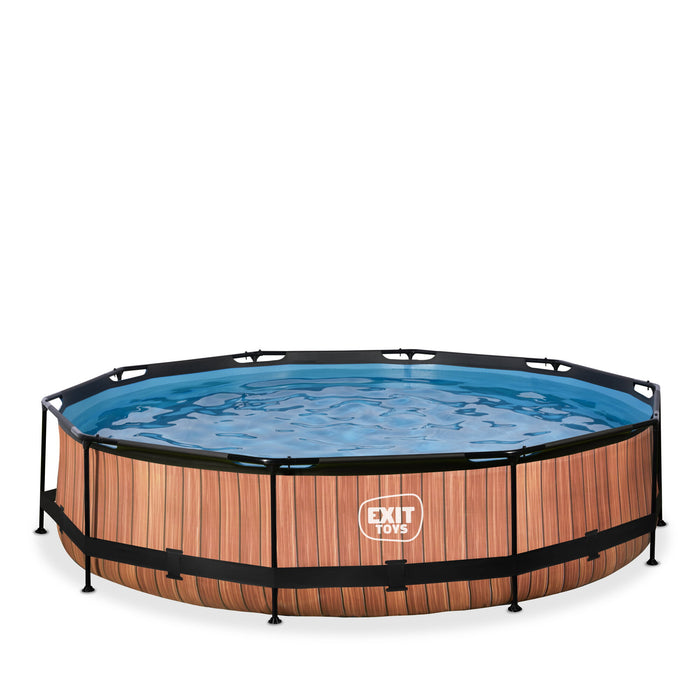 Wood zwembad ø360x76cm met filterpomp - bruin