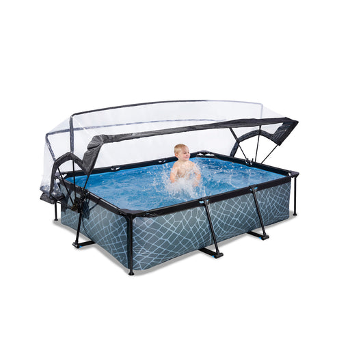 Zwembad rechthoekig D65cm met filterpomp en overkapping